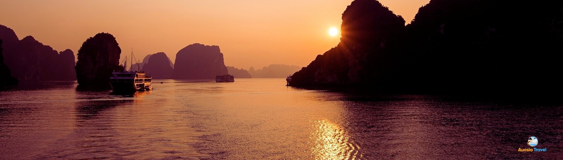 Halong Bay Sunset Panorama In Vietnam